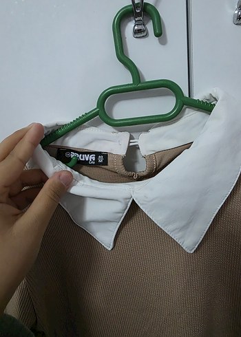 Bej Pamuklu Uzun Kollu Kadın Gömlek - Görsel 3