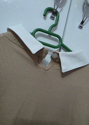 Bej Pamuklu Uzun Kollu Kadın Gömlek - Görsel 2