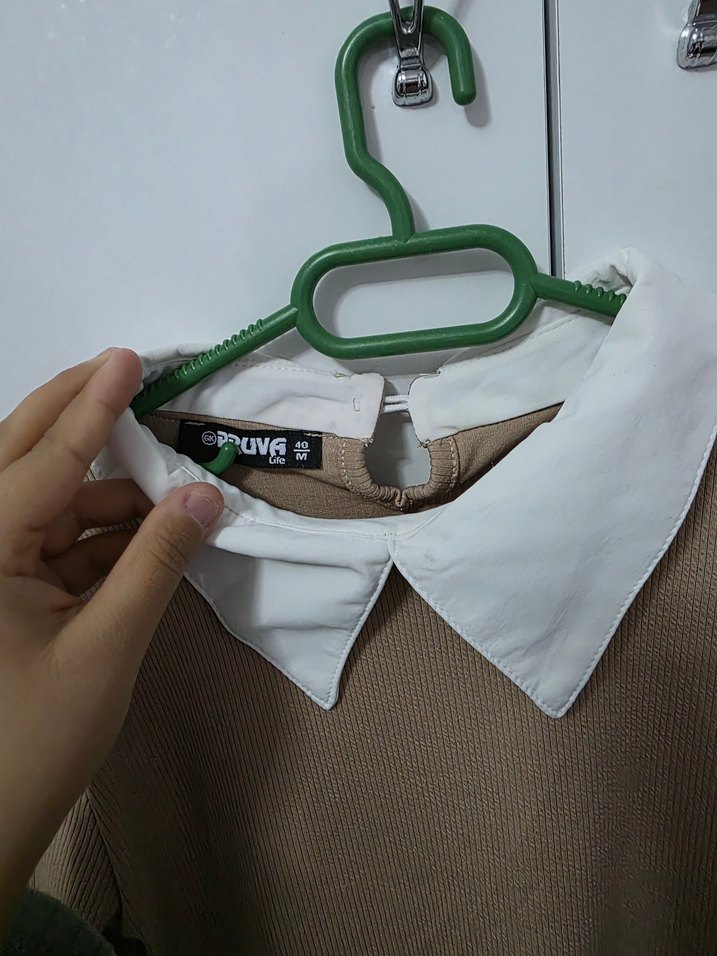 Bej Pamuklu Uzun Kollu Kadın Gömlek - Görsel 3