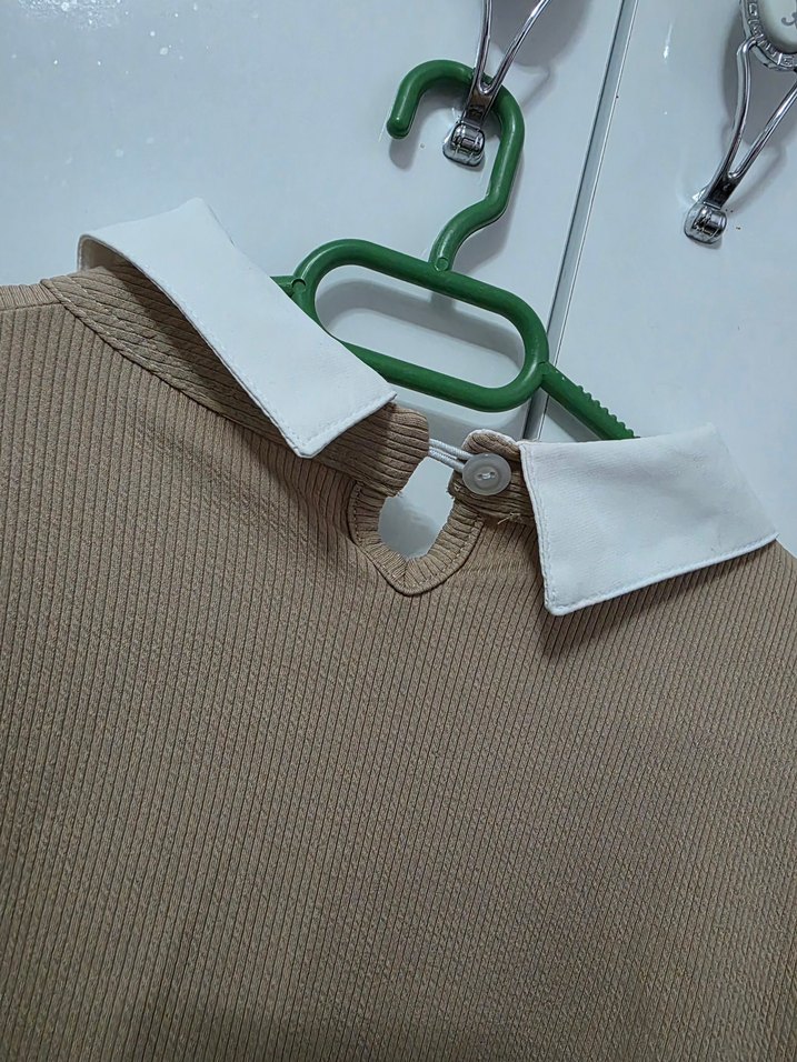 Bej Pamuklu Uzun Kollu Kadın Gömlek - Görsel 2