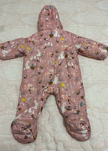 Kürklü Kapüşonlu Pembe Desenli Bebek Tulumu - Görsel 5