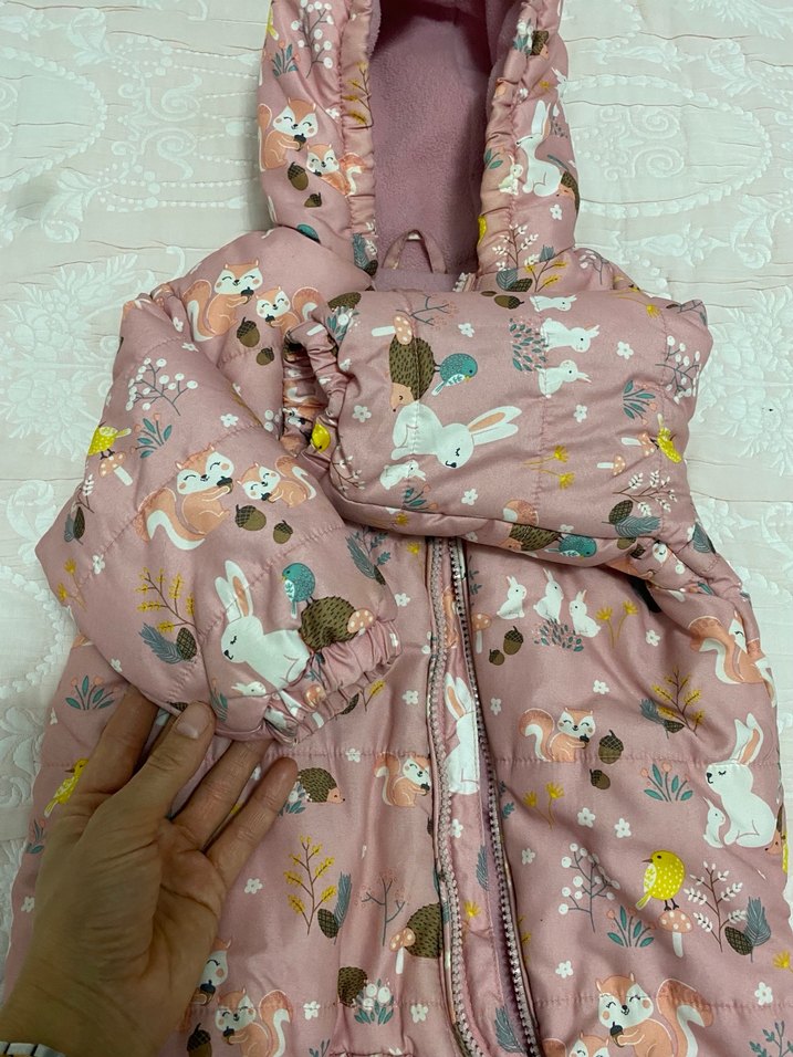 Kürklü Kapüşonlu Pembe Desenli Bebek Tulumu - Görsel 3