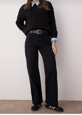 Kadın Siyah Wide Leg Jean