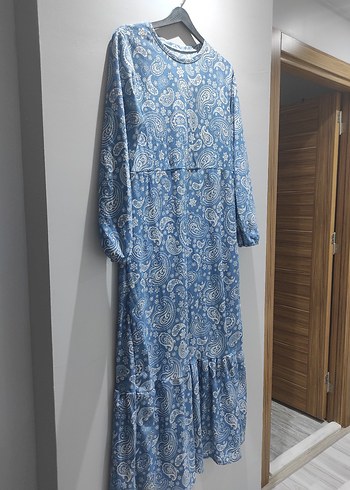 Mavi Bohem Uzun Kollu Salaş Elbise - Görsel 2