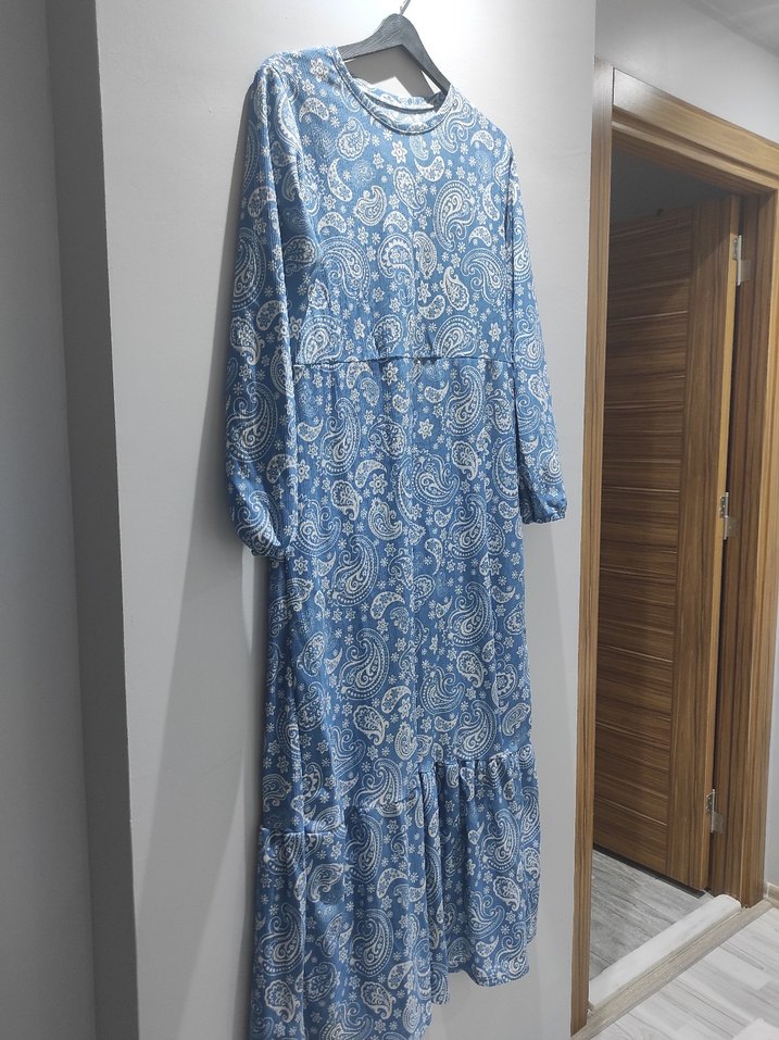 Mavi Bohem Uzun Kollu Salaş Elbise - Görsel 2