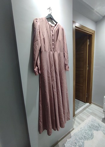 Bej Nakışlı Düğmeli Bohem Kadın Uzun Elbise - Görsel 2