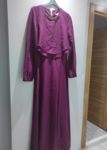 Mor Uzun Kollu Drapeli Kadın Elbise - Görsel 2