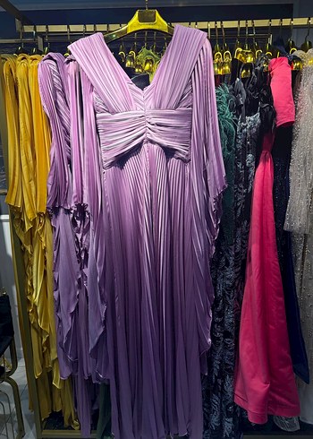 Piliseli Mor Uzun Abiye Elbise - Görsel 2