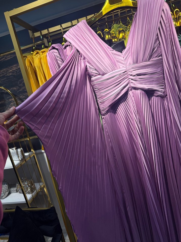 Piliseli Mor Uzun Abiye Elbise - Görsel 3