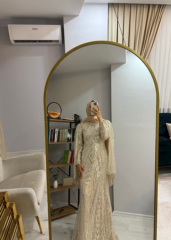 Nakışlı Bej Uzun Abiye Elbise - Görsel 3