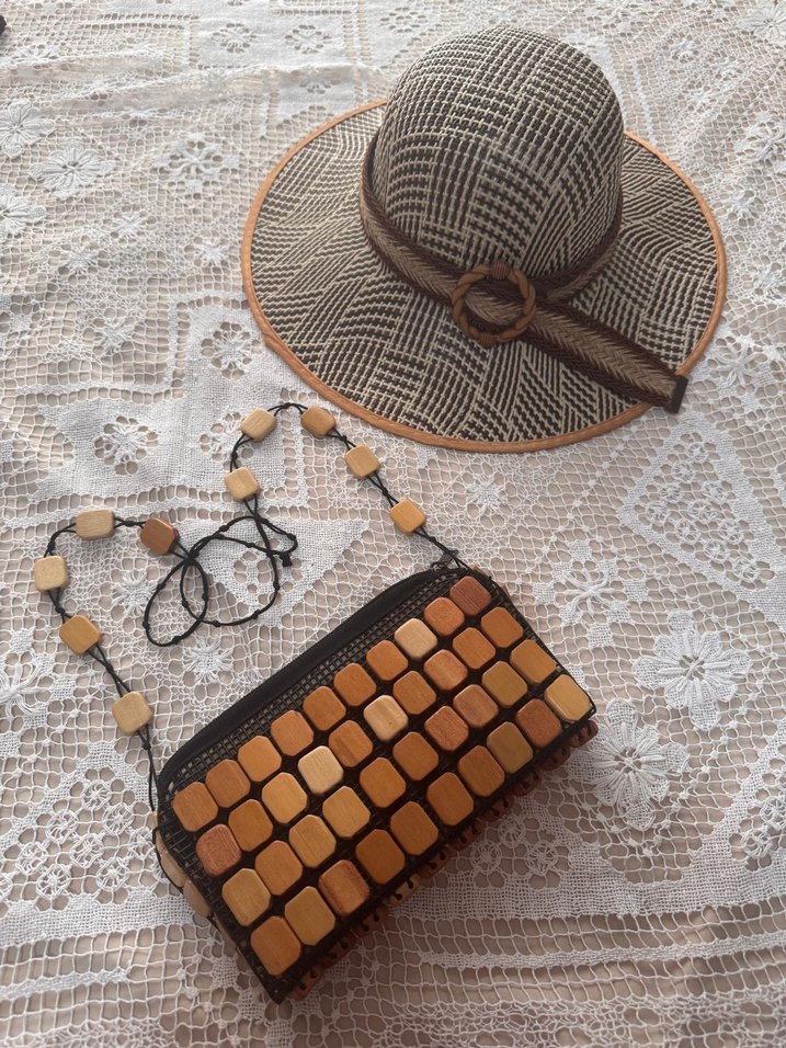 Zincir Detaylı Ahşap Bohem Kadın Çanta - Görsel 2