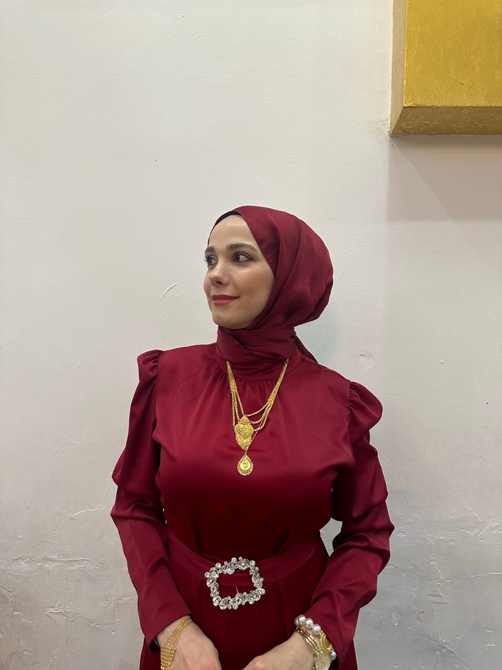 Bordo Uzun Kol Drapeli Kadın Elbise - Görsel 2