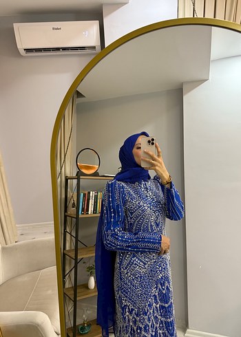 Mavi Drapeli Uzun Abiye Elbise - Görsel 3