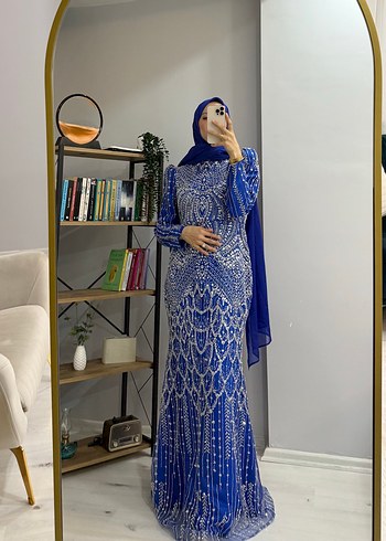 Mavi Drapeli Uzun Abiye Elbise - Görsel 5
