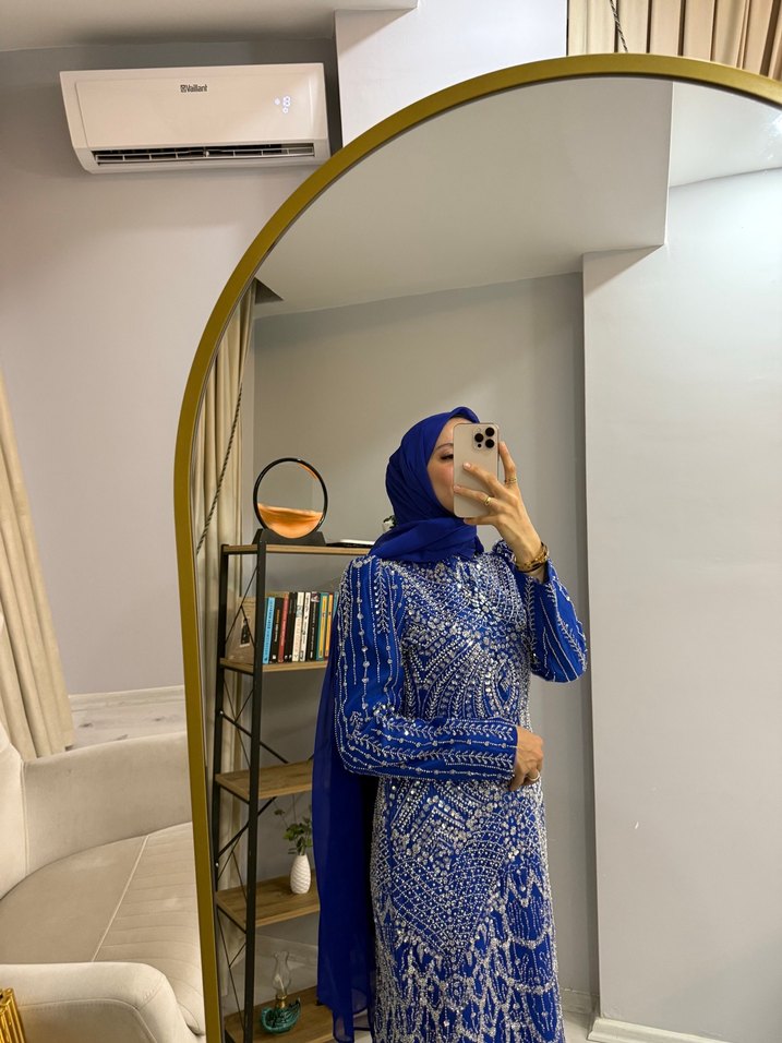 Mavi Drapeli Uzun Abiye Elbise - Görsel 3