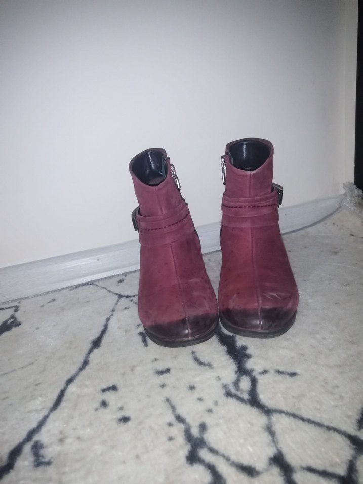 Bordo Süet Tokalı Kadın Bot - Görsel 3