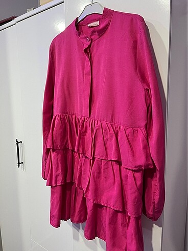 Pembe kat katlı önü düğmeli gömlek