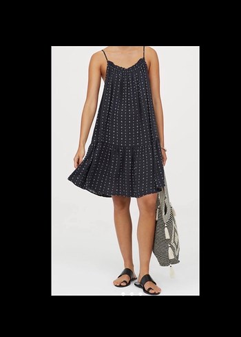 H&M Siyah Pilili Askılı Elbise