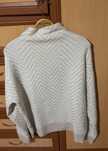 Krem rengi Boğazlı Örgü Kadın Kazak - Görsel 3