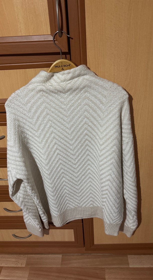 Krem rengi Boğazlı Örgü Kadın Kazak - Görsel 3