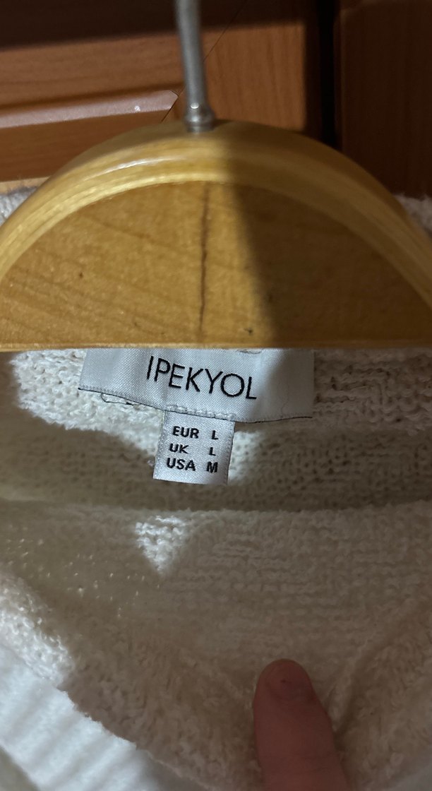 Krem rengi Boğazlı Örgü Kadın Kazak - Görsel 2