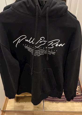 Siyah Kapüşonlu Baskılı erkek Sweatshirt