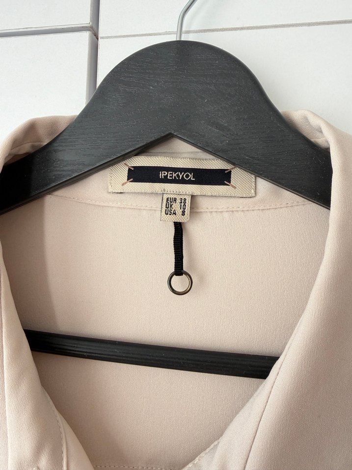 İpekyolBej Kadın Uzun Kollu Saten Gömlek - Görsel 2