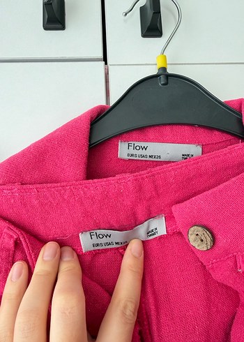 Düğmeli Pembe Keten Mini Gömlek pant takım - Görsel 6