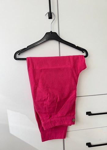 Düğmeli Pembe Keten Mini Gömlek pant takım - Görsel 4