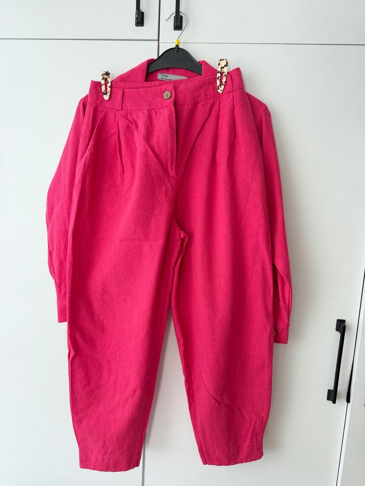 Düğmeli Pembe Keten Mini Gömlek pant takım - Görsel 5