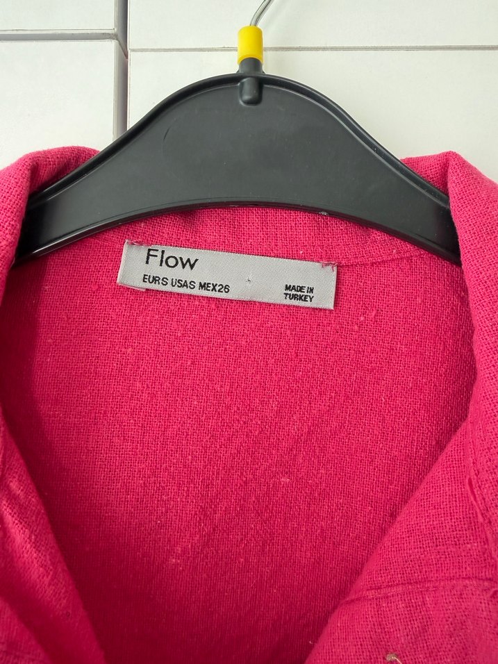 Düğmeli Pembe Keten Mini Gömlek pant takım - Görsel 2