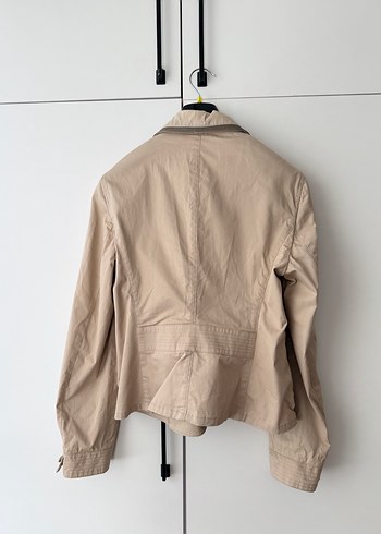 Bej Düğmeli Keten Kadın Blazer - Görsel 6