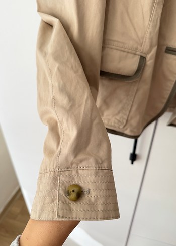 Bej Düğmeli Keten Kadın Blazer - Görsel 2