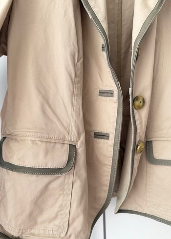 Bej Düğmeli Keten Kadın Blazer - Görsel 3