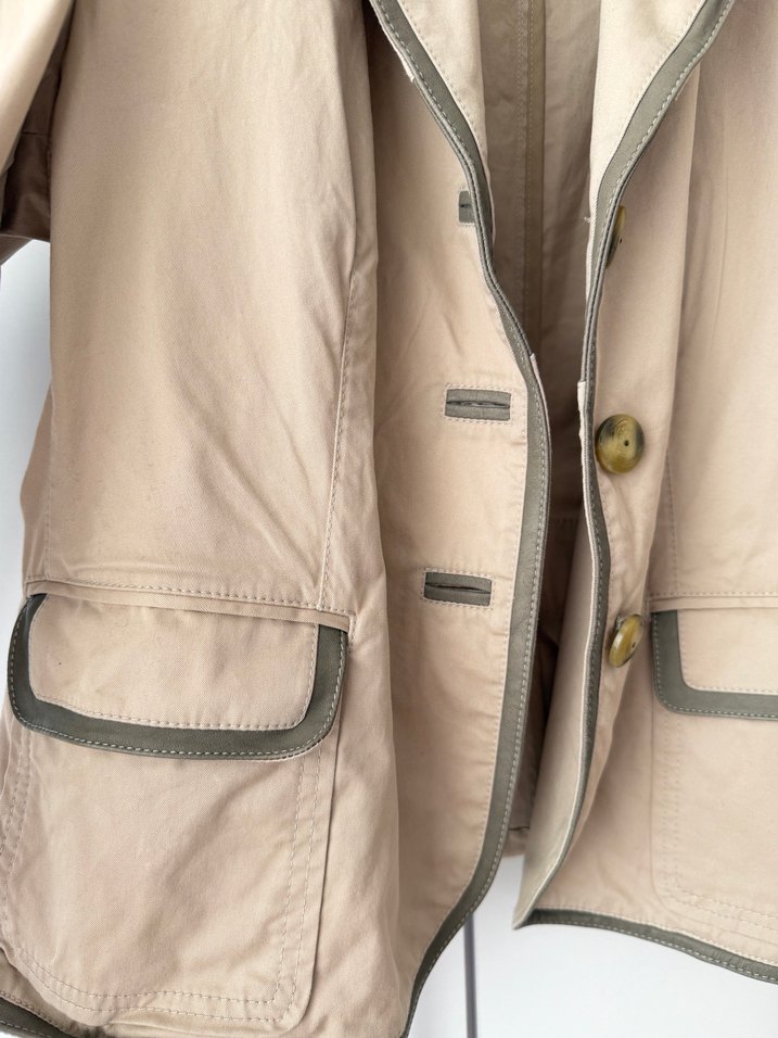 Bej Düğmeli Keten Kadın Blazer - Görsel 3