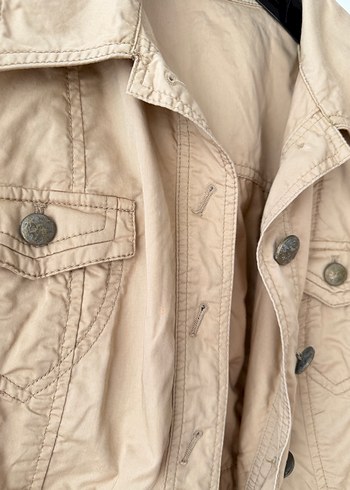 Düğmeli Bej Kadın Keten Ceket - Görsel 3