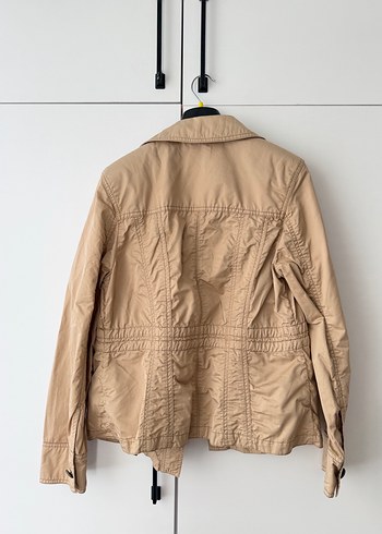 Düğmeli Bej Kadın Keten Ceket - Görsel 5