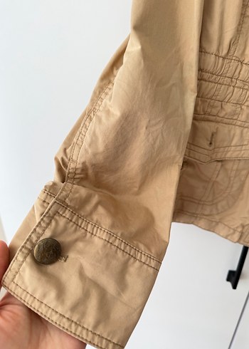 Düğmeli Bej Kadın Keten Ceket - Görsel 2