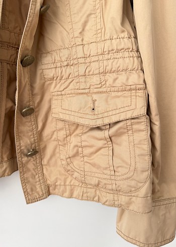 Düğmeli Bej Kadın Keten Ceket - Görsel 4