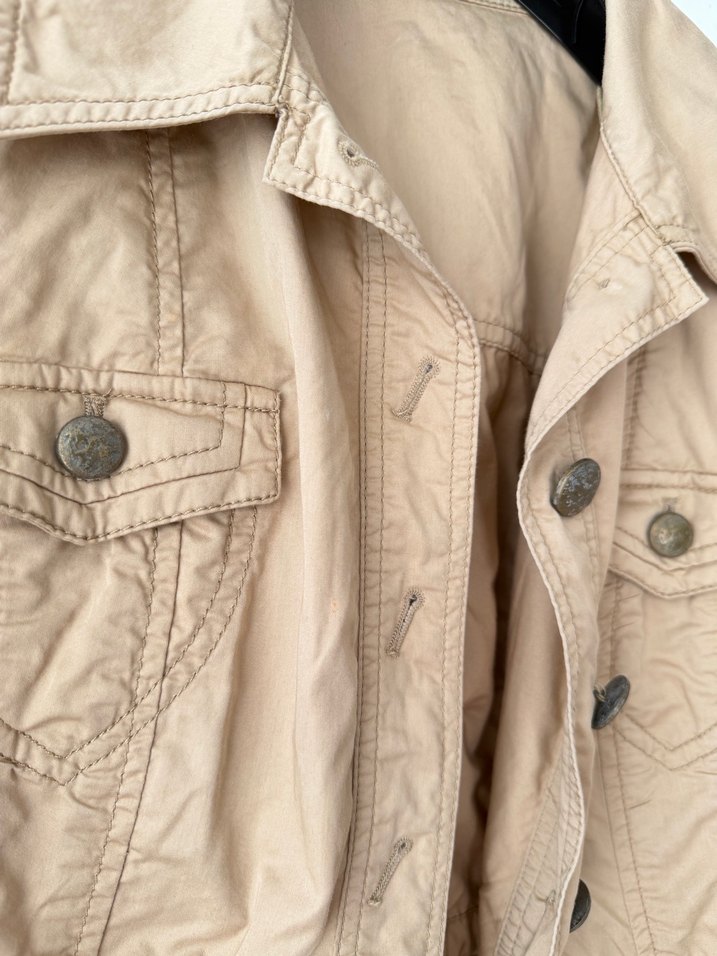 Düğmeli Bej Kadın Keten Ceket - Görsel 3