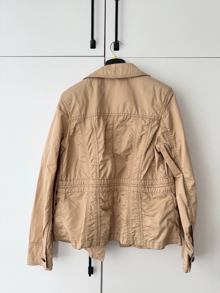 Düğmeli Bej Kadın Keten Ceket - Görsel 5