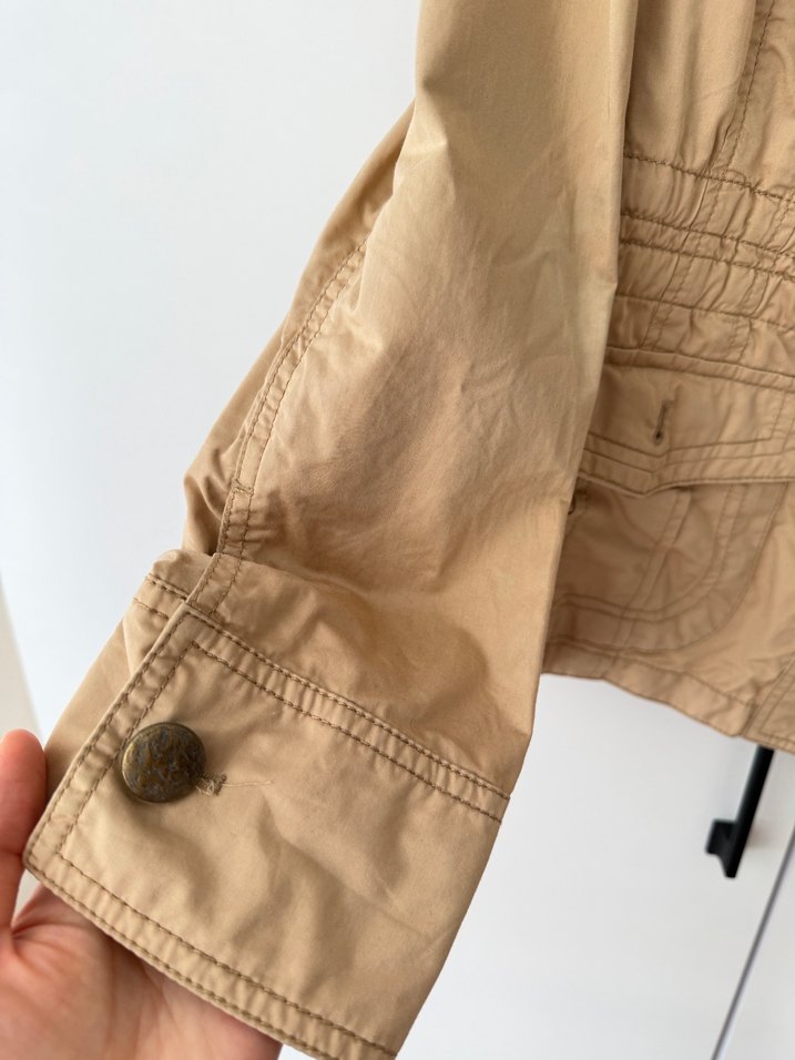 Düğmeli Bej Kadın Keten Ceket - Görsel 2