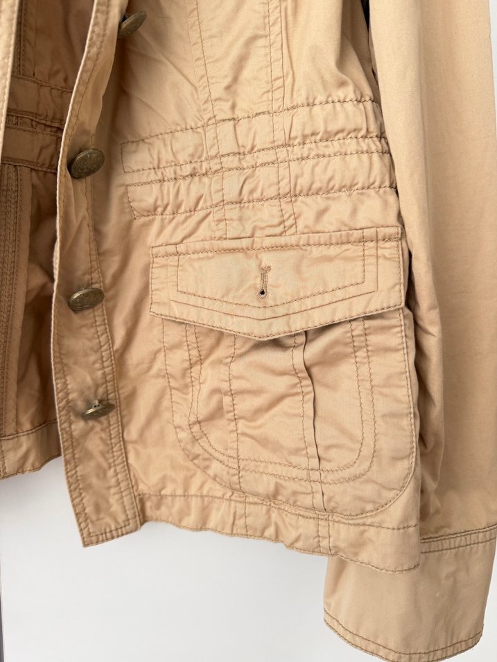 Düğmeli Bej Kadın Keten Ceket - Görsel 4