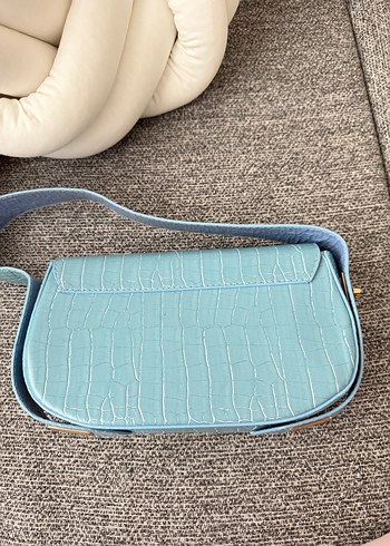 Mavi Deri Kadın Çanta - Tokalı, Yılan Desenli - Görsel 5