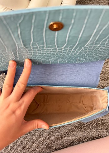 Mavi Deri Kadın Çanta - Tokalı, Yılan Desenli - Görsel 8