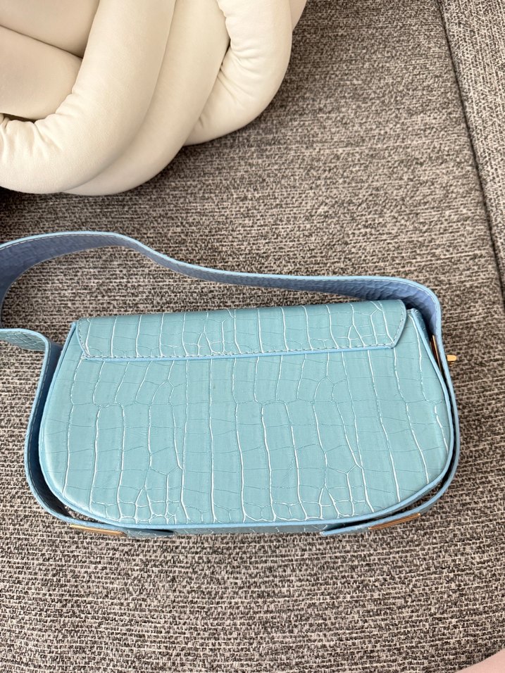 Mavi Deri Kadın Çanta - Tokalı, Yılan Desenli - Görsel 5