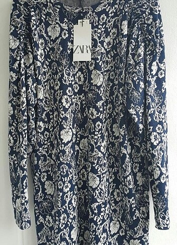 xl Beden lacivert Renk ZARA Çiçek Jakarli Desenli Elbise