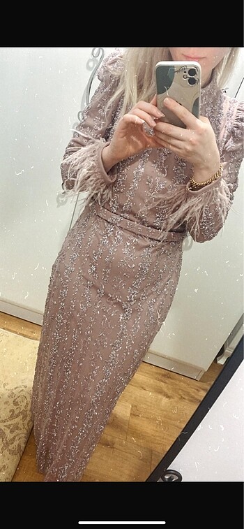 toz pembe abiye elbise tesettur
