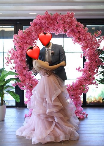 Pembe Uzun Kat Katlı Nişan Elbisesi - Görsel 4