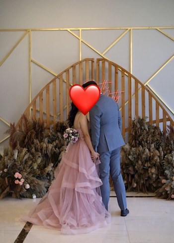 Pembe Uzun Kat Katlı Nişan Elbisesi - Görsel 5